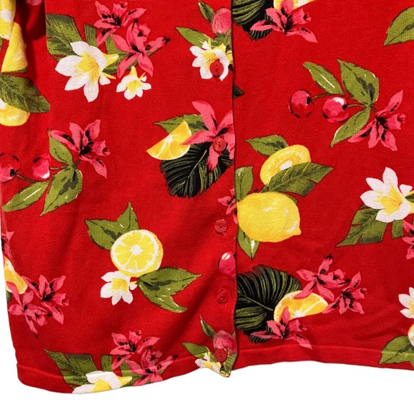Christopher & Banks Cardigan Button Down Short Sleeves Sweater Floral & Lemons - Picture 3 of 7
